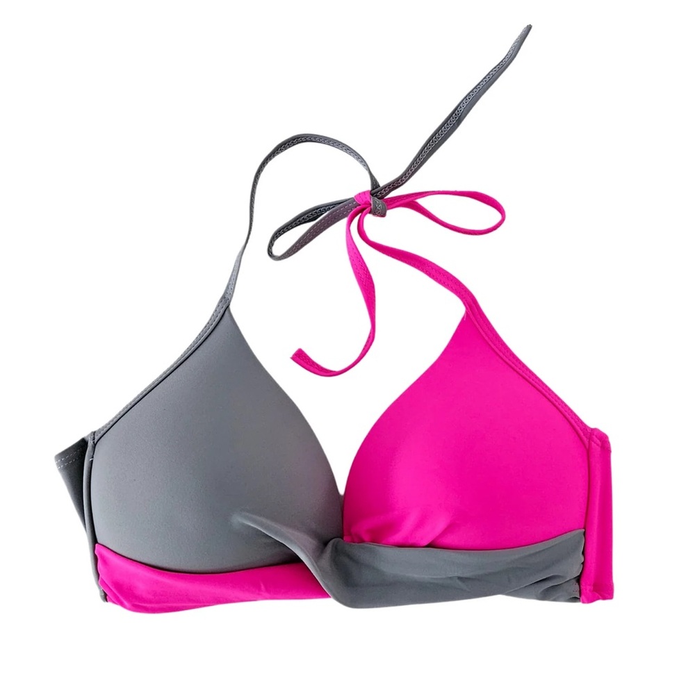 Lg‎ Push Up Bikini Cross Tie Bathing Suit Halter Top Pink Gray